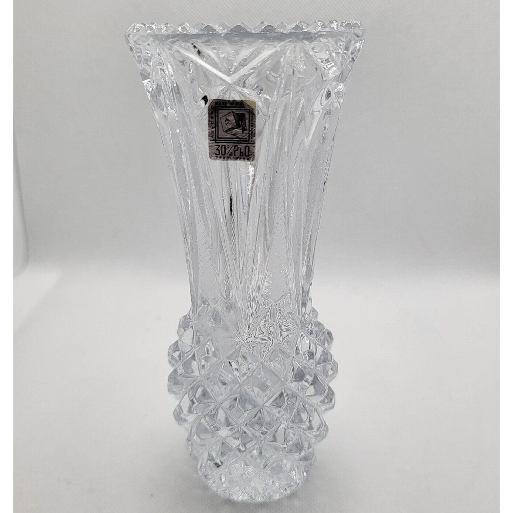 Lead Crystal Bud Vase-Vintage Italian Diamond Pattern 6"